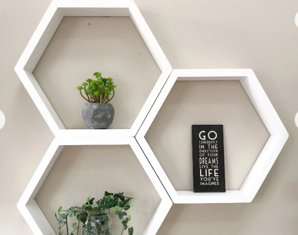 Set of 6 White Honeycomb Shelves wood storage shelf display Geometric wooden Floating Hexagon wall Shelf kitchen furniture